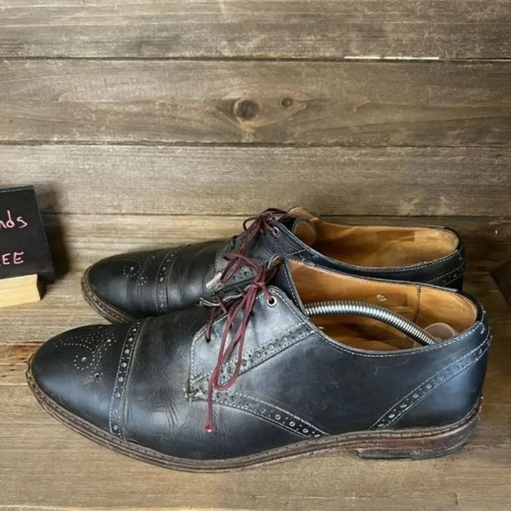 Mens Allen‎ Edmonds Bainbridge Black Leather Cap Toe Brogue Dress Shoes 12 EEE